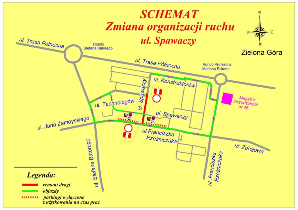 ulica Spawaczy Schemat zmiany ruchu przy ul. Spawaczy