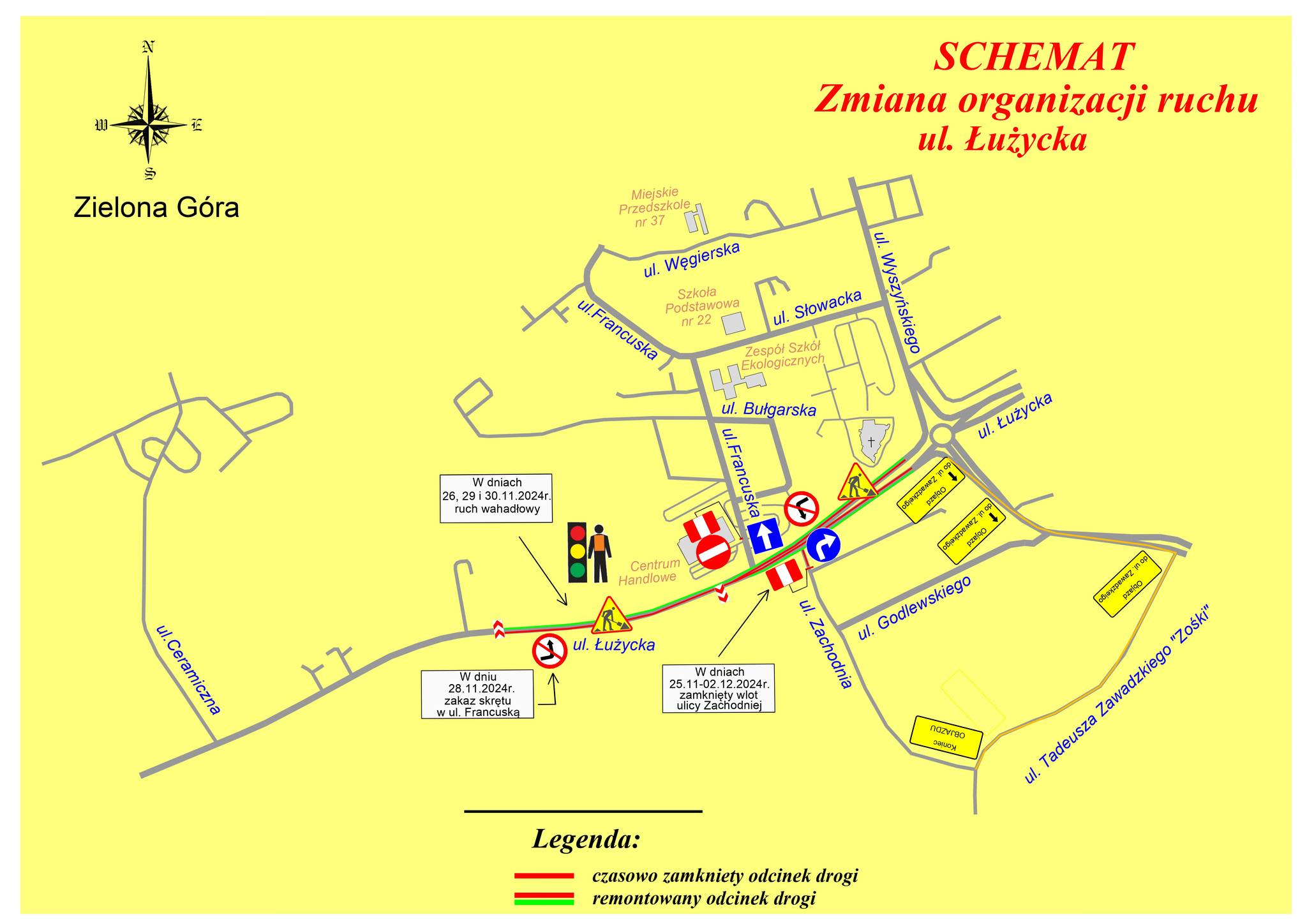 łużycka Schemat ruchu drogowego przy ul. Łużyckiej