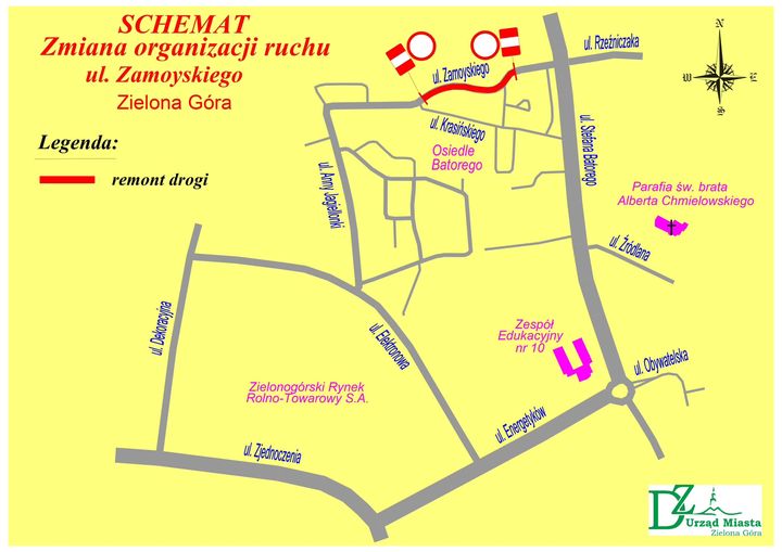 zamoyskiego Schemat ruchu drogowego przy ulicy Zamoyskiego