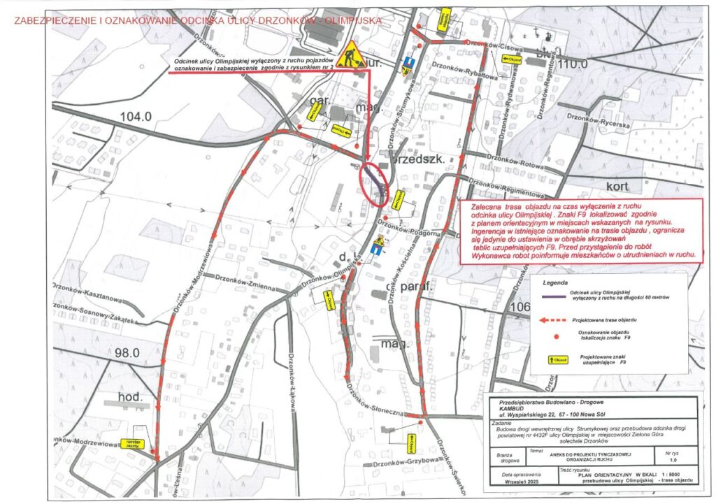 drogi mapa Drzonków ulica Olimpijska - mapa.
